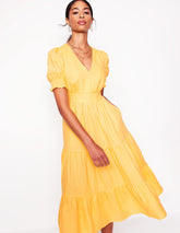Boden Anna Linen Tiered Midi Dress - Buttermilk Yellow