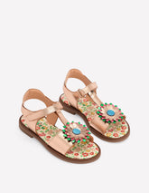 Boden Fun Leather Sandals - Gold Metallic Flower