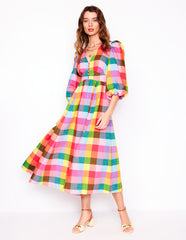 Boden Lola Blouson Maxi Dress - Rainbow Multigingham