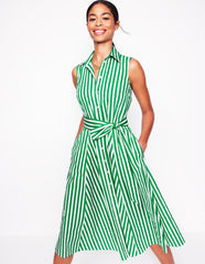 Boden Amy Sleeveless Shirt Dress - Rich Emerald Stripe