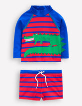 Boden Fun Rash Vest Set - Gallery Blue/Poppy Red Croc