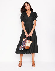 Boden Anna Linen Tiered Midi Dress - Black