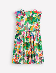 Boden Posie Frill Sleeve Dress - Soft Ivory Multi Jungle