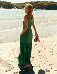 Boden Mila Trim Tiered Jersey Dress - Paradise Green