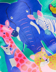 Boden Short Sleeve Riso T-shirt - Aquamarine Blue Jungle Animals