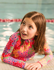 Boden Long - Sleeved Swimsuit - Pink Rainbow Leopard