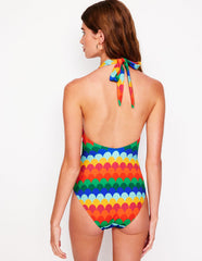 Boden Ruched Loop Swimsuit - Multi, Scallop Stripe