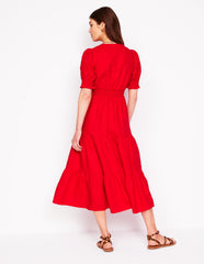Boden Anna Linen Tiered Midi Dress - Poppy Red