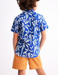 Boden Cotton Linen Shirt - Blue Parrot Palm