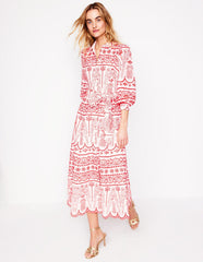 Boden Clara Broderie Shirt Dress - Poppy Red, Parrot Broderie