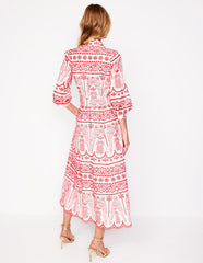 Boden Clara Broderie Shirt Dress - Poppy Red, Parrot Broderie