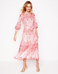 Boden Clara Broderie Shirt Dress - Poppy Red, Parrot Broderie