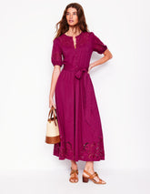 Boden Cutwork Detail Midi Dress - Rich Magenta