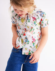 Boden Woven Collared Top - Soft Ivory Flower Fairy