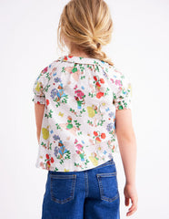 Boden Woven Collared Top - Soft Ivory Flower Fairy