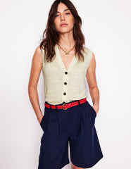 Boden V - Neck Linen Waistcoat - Warm Ivory