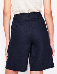 Boden Pleat Linen Wide Leg Shorts - Navy