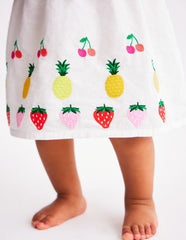 Boden Appliqué Ruffle Dress - Soft Ivory Fruit