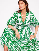 Boden Lola Blouson Maxi Dress - Rich Emerald, Ornate Tropics