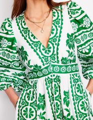 Boden Lola Blouson Maxi Dress - Rich Emerald, Ornate Tropics