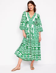 Boden Lola Blouson Maxi Dress - Rich Emerald, Ornate Tropics