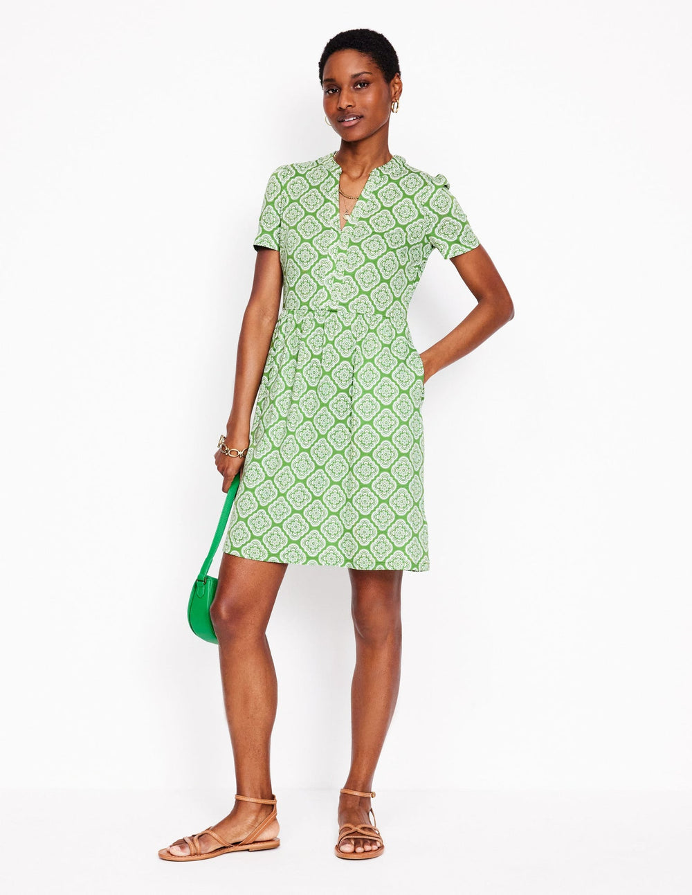 Boden Naomi Short Sleeve Dress - Paradise Green, Botanic Blush