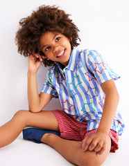 Boden Fun Cotton Shirt - Starry Stripe