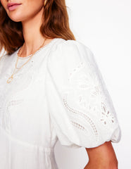 Boden Empire Broderie Tea Dress - White