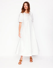Boden Empire Broderie Tea Dress - White