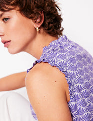 Boden Sophie Ruffle Linen Top - Purple, Deco Palm