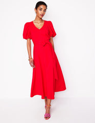 Boden Volume Sleeve Midi Dress - Poppy Red