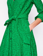 Boden Amy Broderie Midi Shirt Dress - Rich Emerald