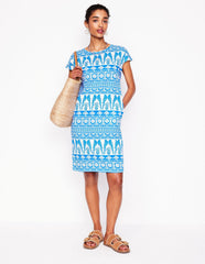 Boden Leah Jersey T-shirt Dress - Cerulean Blue, Ornate Tropic