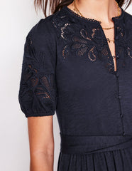 Boden Cutwork Detail Midi Dress - Navy