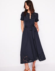 Boden Cutwork Detail Midi Dress - Navy