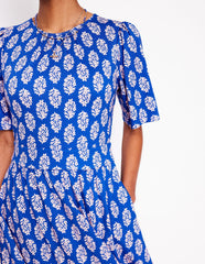 Boden Louisa Short Jersey Dress - Gallery Blue, Posy Stamp