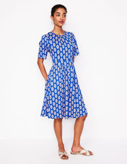 Boden Louisa Short Jersey Dress - Gallery Blue, Posy Stamp