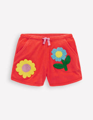 Boden Printed Towelling Short - Coral Orange Flowers