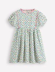 Boden Puff Sleeve Double Cloth Dress - Soft Ivory Ditsy Floral