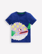 Boden Zip Applique T-shirt - Bright Blue Puffer