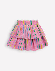Boden Tiered Woven Skirt - Pink Multi Stripe
