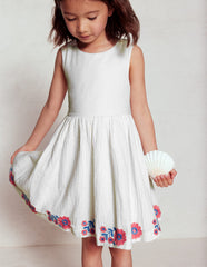 Boden Harper Cross - Back Dress - White Embroidered