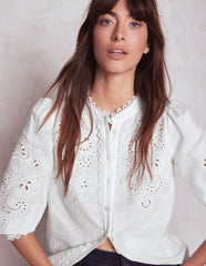 Boden Alicia Cutwork Linen Top - White, Cutwork Embroidery