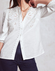 Boden Alicia Cutwork Linen Top - White, Cutwork Embroidery