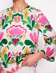 Boden Fluted Sleeve Linen Top - Multi, Freesia Stamp