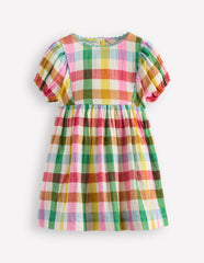 Boden Puff Sleeve Double Cloth Dress - Multi Check