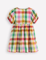 Boden Puff Sleeve Double Cloth Dress - Multi Check