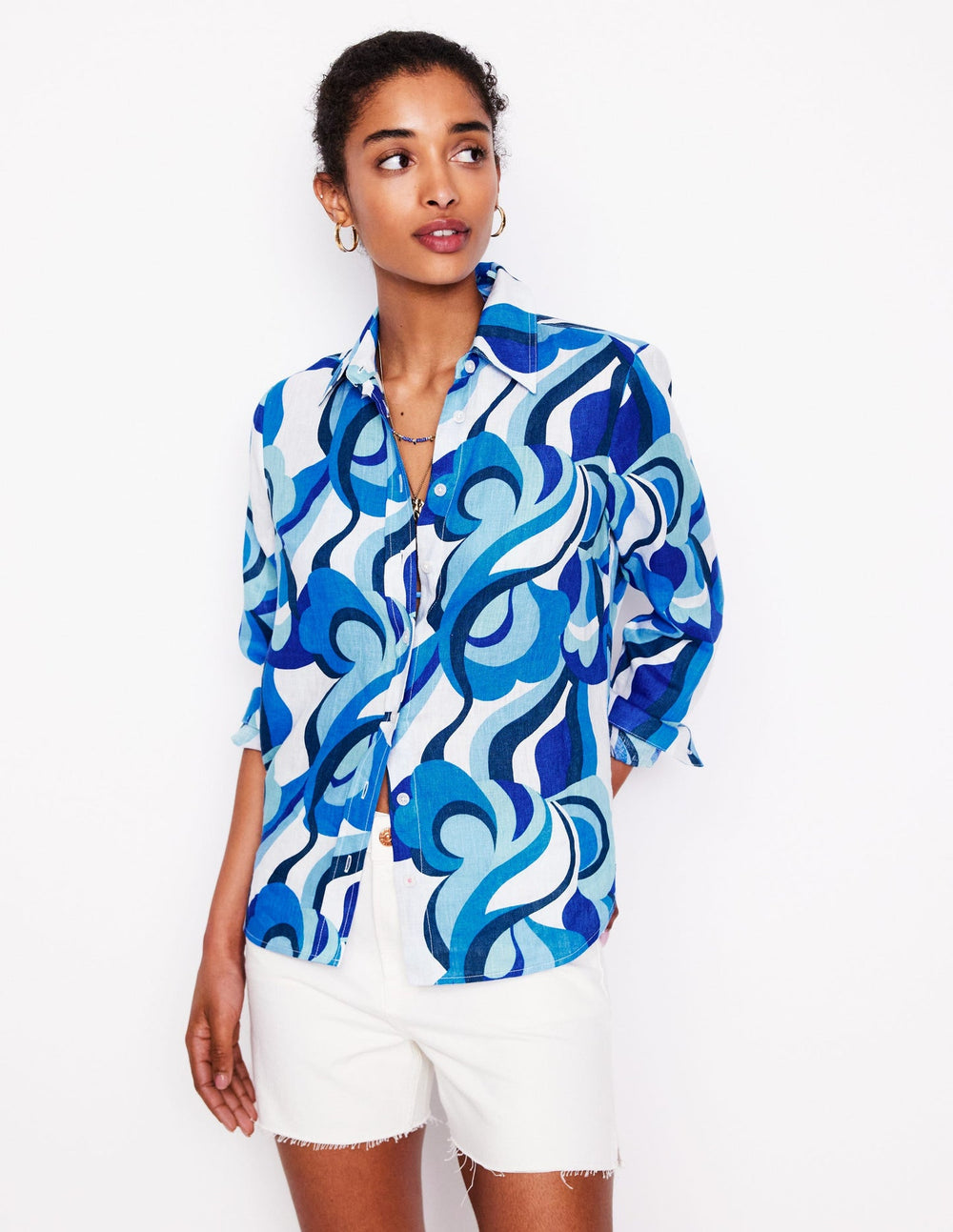 Boden Sienna Linen Shirt - Multi Abstract Swirl