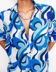 Boden Sienna Linen Shirt - Multi Abstract Swirl