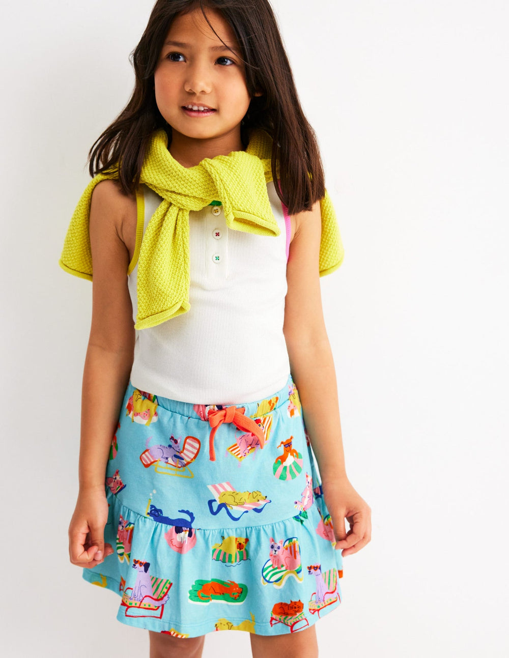 Boden Tiered Jersey Skort - Caribbean Blue Poolside Pets